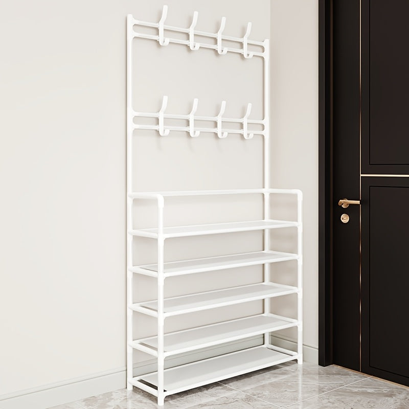 Shoe Storage with 4/5 Tiers and Top Display Shelf - Heavy-Duty Plastic Construction, Space-Saving Modern White / Black Rack for Entryway, Bedroom, Dorm Room - Easy to Assemble Sturdy Shoe Organizer Cabinet, Compact Design, Du