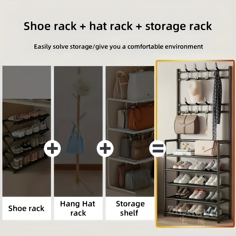 Shoe Storage with 4/5 Tiers and Top Display Shelf - Heavy-Duty Plastic Construction, Space-Saving Modern White / Black Rack for Entryway, Bedroom, Dorm Room - Easy to Assemble Sturdy Shoe Organizer Cabinet, Compact Design, Du