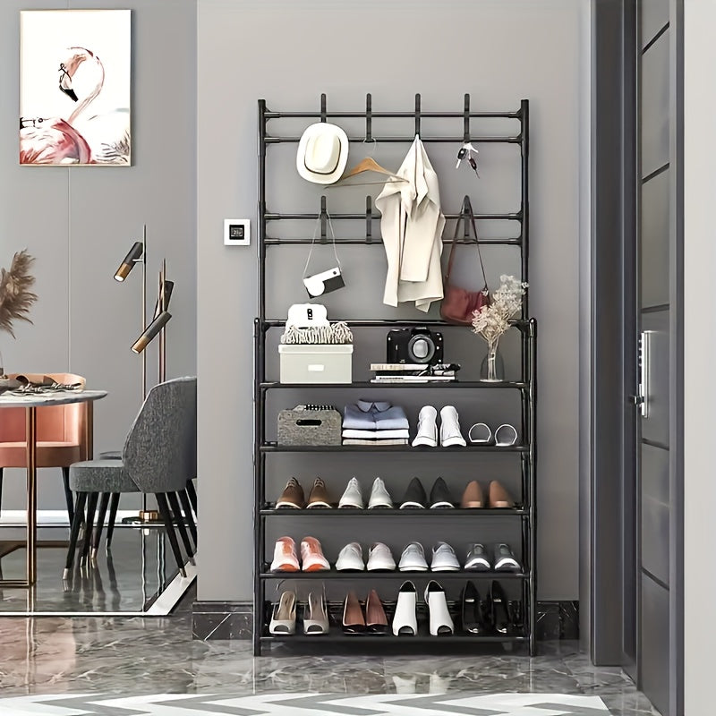 Shoe Storage with 4/5 Tiers and Top Display Shelf - Heavy-Duty Plastic Construction, Space-Saving Modern White / Black Rack for Entryway, Bedroom, Dorm Room - Easy to Assemble Sturdy Shoe Organizer Cabinet, Compact Design, Du