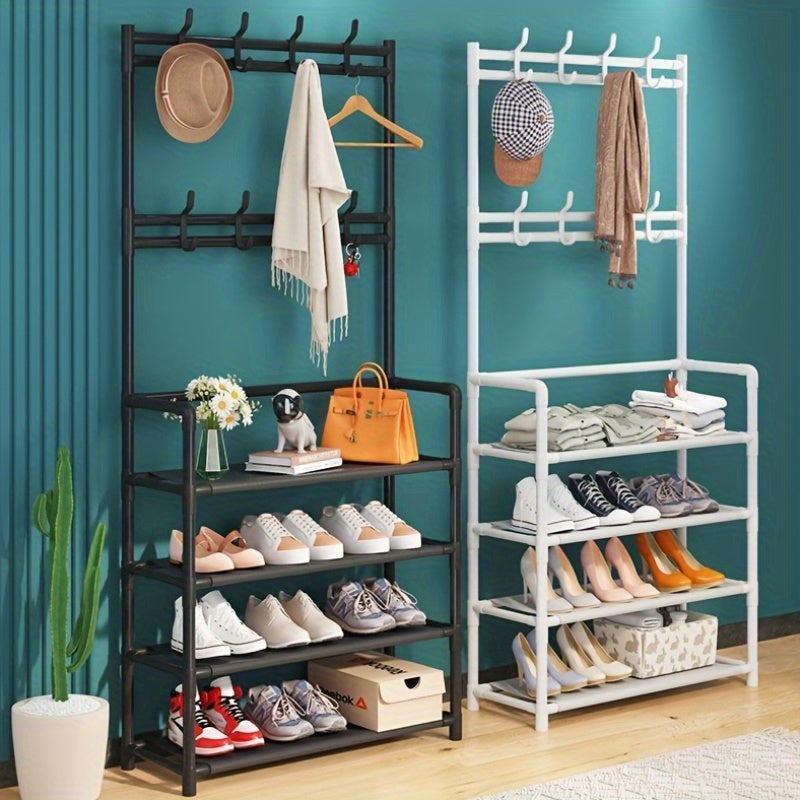 Shoe Storage with 4/5 Tiers and Top Display Shelf - Heavy-Duty Plastic Construction, Space-Saving Modern White / Black Rack for Entryway, Bedroom, Dorm Room - Easy to Assemble Sturdy Shoe Organizer Cabinet, Compact Design, Du