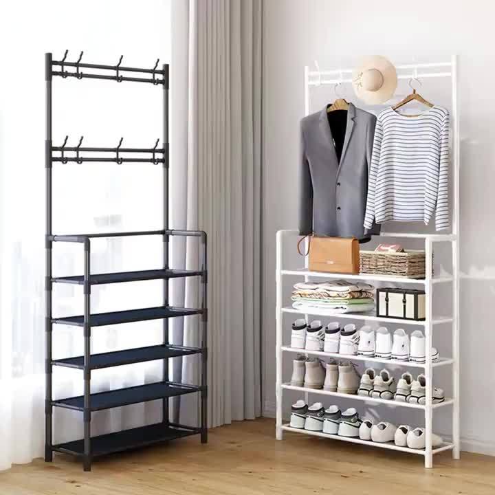 Shoe Storage with 4/5 Tiers and Top Display Shelf - Heavy-Duty Plastic Construction, Space-Saving Modern White / Black Rack for Entryway, Bedroom, Dorm Room - Easy to Assemble Sturdy Shoe Organizer Cabinet, Compact Design, Du