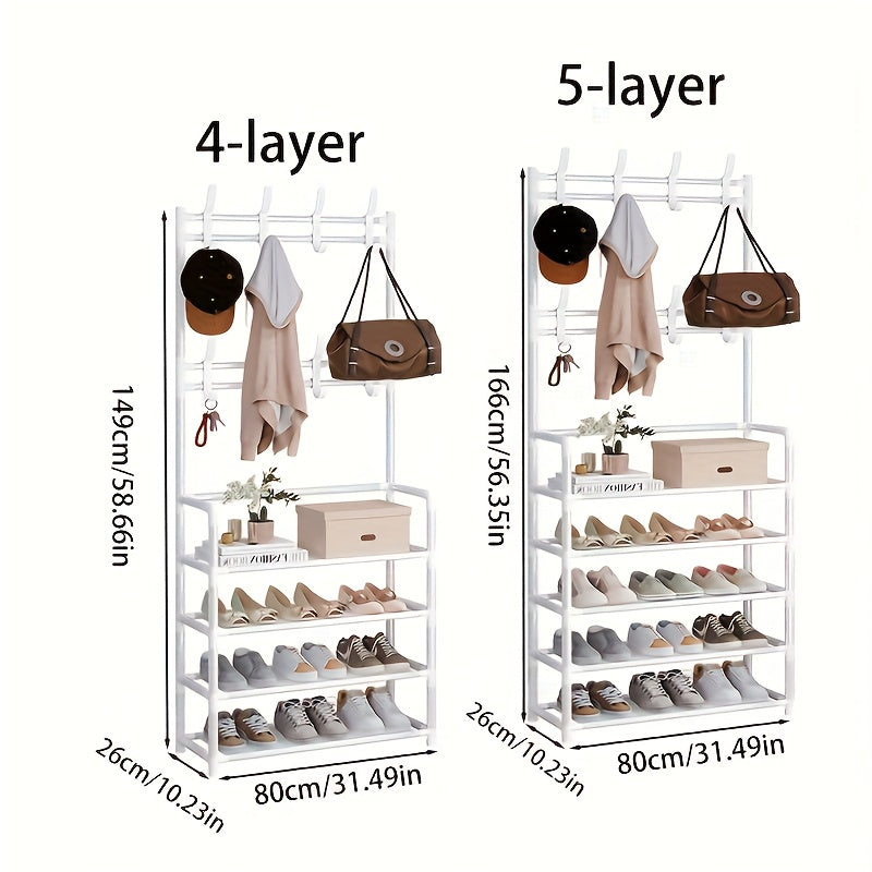 Shoe Storage with 4/5 Tiers and Top Display Shelf - Heavy-Duty Plastic Construction, Space-Saving Modern White / Black Rack for Entryway, Bedroom, Dorm Room - Easy to Assemble Sturdy Shoe Organizer Cabinet, Compact Design, Du