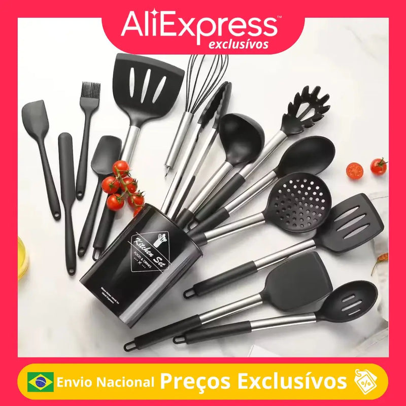 KIT 12 Food Grade Silicone Kitchen Utensils Measuring Spoon Spatula Practical Kitchen Tool Set