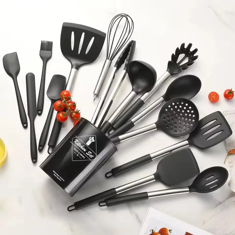 KIT 12 Food Grade Silicone Kitchen Utensils Measuring Spoon Spatula Practical Kitchen Tool Set