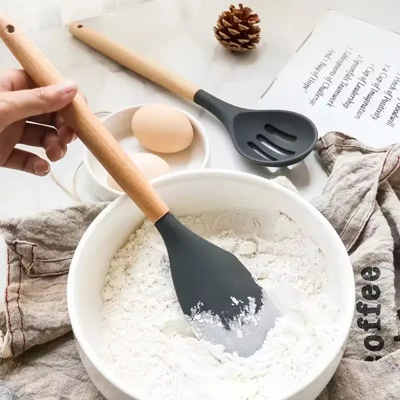 KIT 12 Food Grade Silicone Kitchen Utensils Measuring Spoon Spatula Practical Kitchen Tool Set