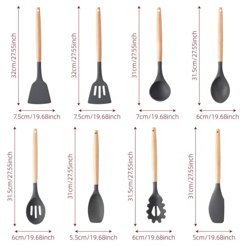 SKYTUR KIT Cozinha Conjunto com 12 peças Jogo de Utensilio Culinário cabo de Madeira Antiaderente Envio Rápido para todo Brasil