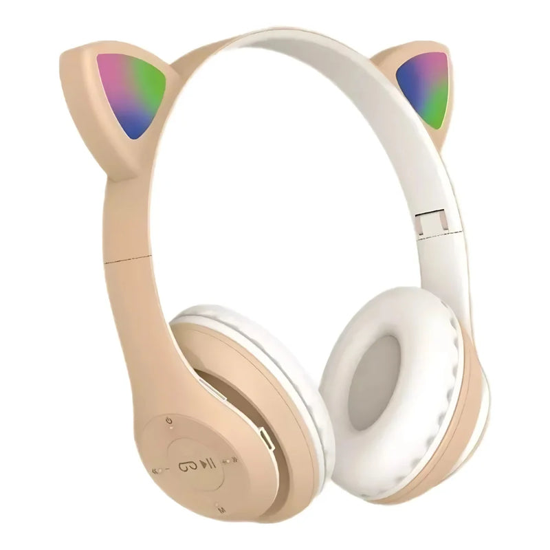 Fone de ouvido Bluetooth com orelhas de gatinho LED para meninos e meninas em cores variadas