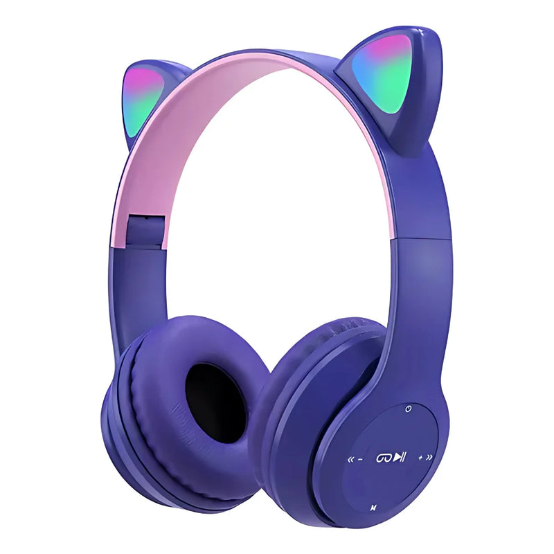 Fone de ouvido Bluetooth com orelhas de gatinho LED para meninos e meninas em cores variadas