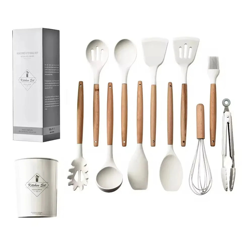 KIT 12 Food Grade Silicone Kitchen Utensils Measuring Spoon Spatula Practical Kitchen Tool Set