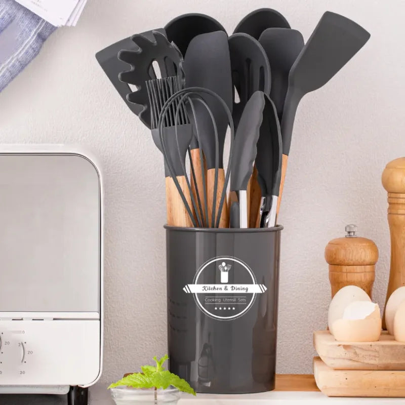 SKYTUR KIT Cozinha Conjunto com 12 peças Jogo de Utensilio Culinário cabo de Madeira Antiaderente Envio Rápido para todo Brasil