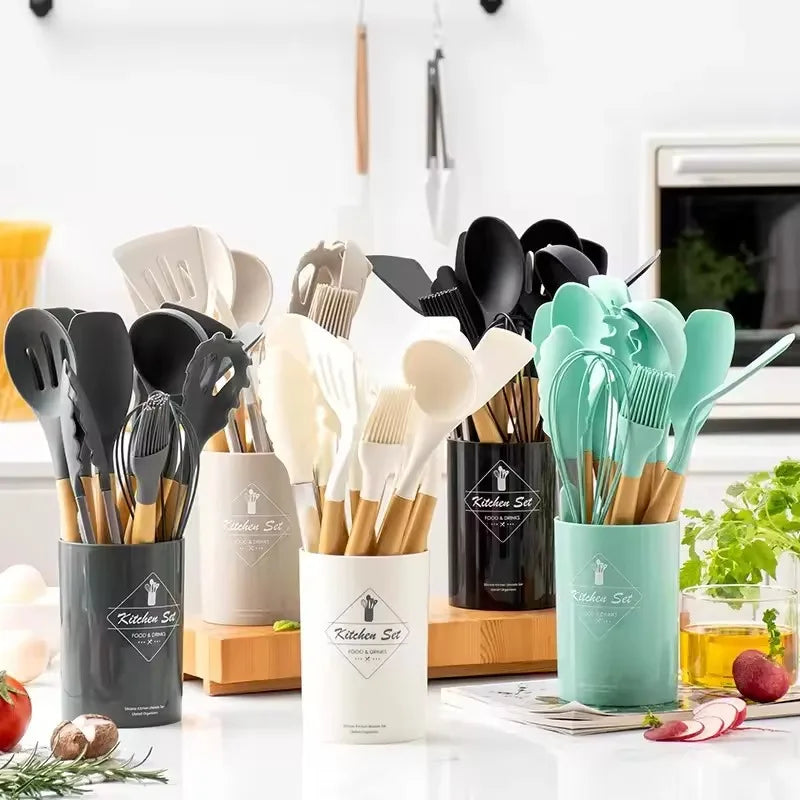 KIT 12 Food Grade Silicone Kitchen Utensils Measuring Spoon Spatula Practical Kitchen Tool Set