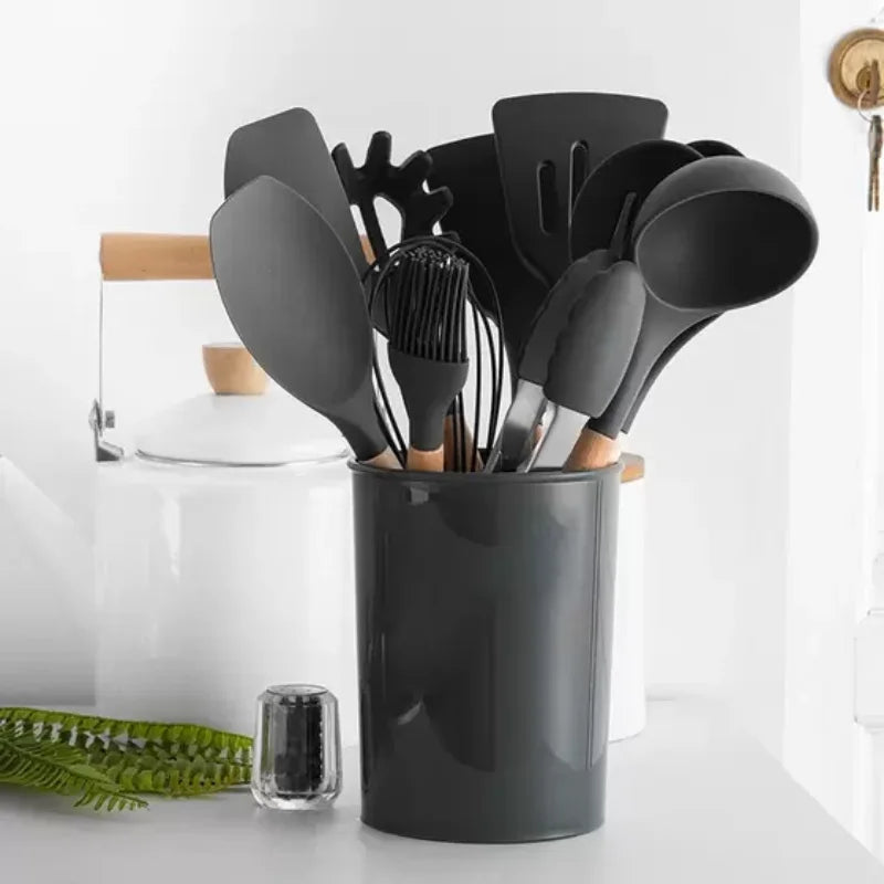 SKYTUR KIT Cozinha Conjunto com 12 peças Jogo de Utensilio Culinário cabo de Madeira Antiaderente Envio Rápido para todo Brasil