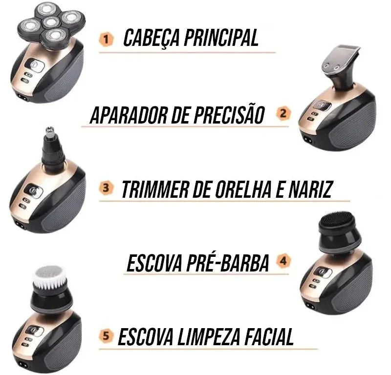 Barbeador Elétrico Recarregável 5 em 1 Portátil.