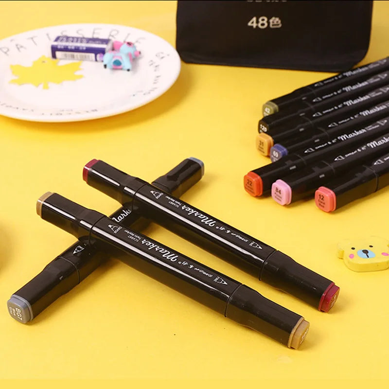 Conjunto de canetas marcadoras oleosas coloridas com 168 pontas duplas, tinta artística, pincel de manga para meninas, crianças, escritório, escola, material de papelaria