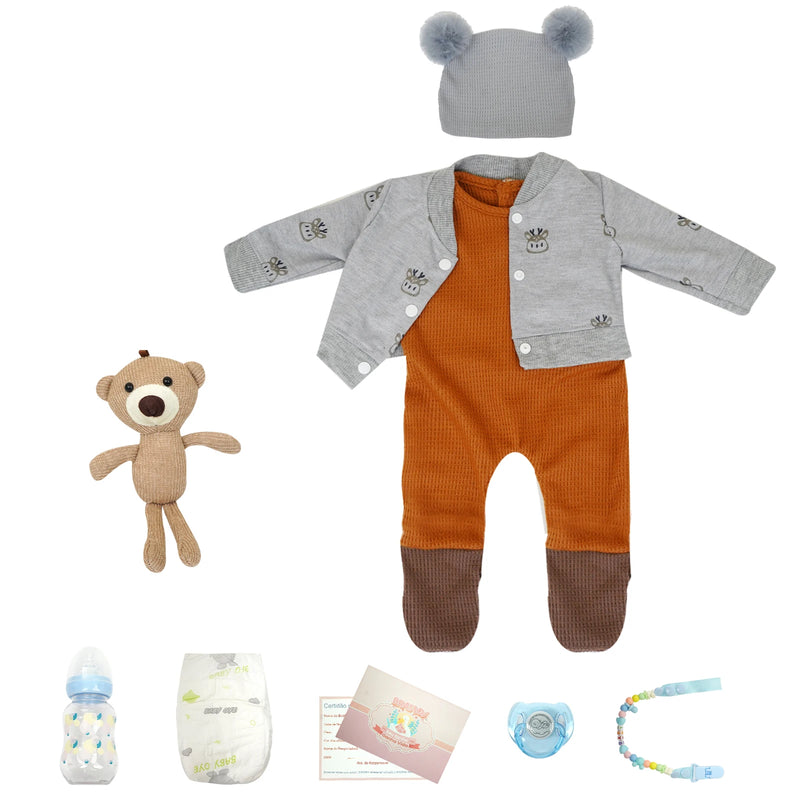 Boneca bebê reborn BRASTOY menino pintado realista 48 cm corpo de silicone com brinquedo de pelúcia