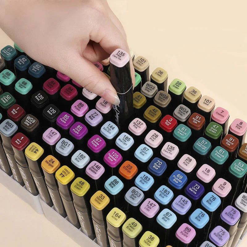 Conjunto de canetas marcadoras oleosas coloridas com 168 pontas duplas, tinta artística, pincel de manga para meninas, crianças, escritório, escola, material de papelaria
