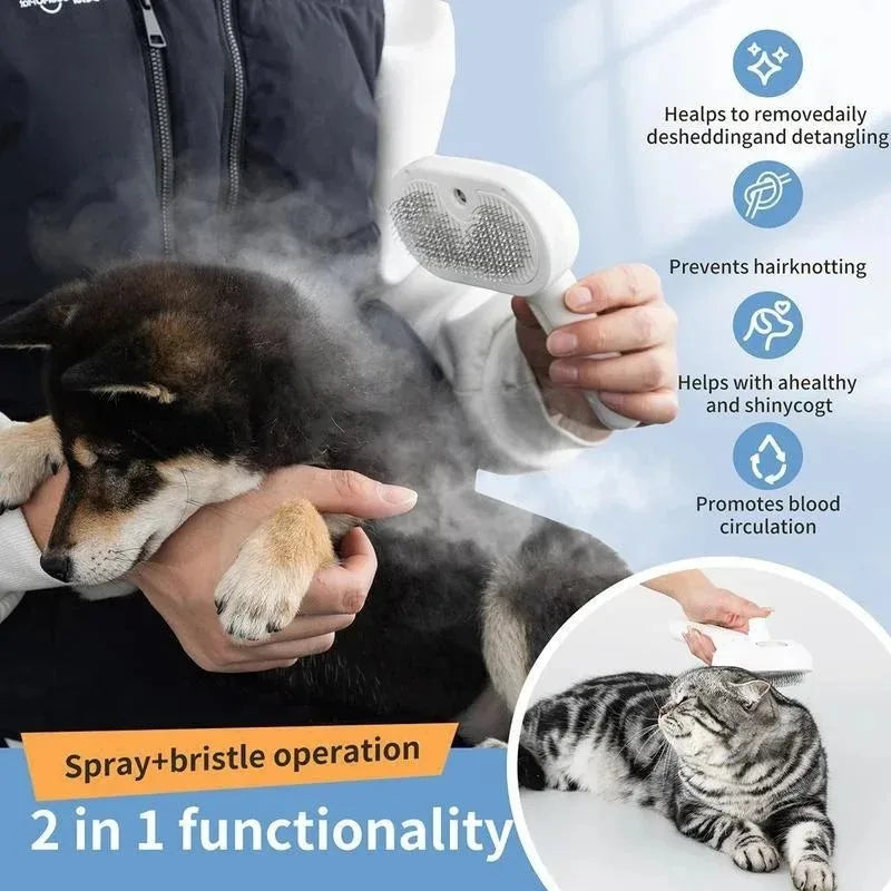 Escova de massagem a vapor para animais de estimação, escova universal 3 em 1, removedor de pelos, pente de massagem multifuncional, escova de spray.