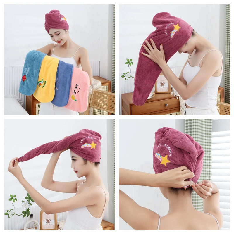 Toalha de cabelo super absorvente e macia para mulheres. Toca estilosa e fácil de usar.