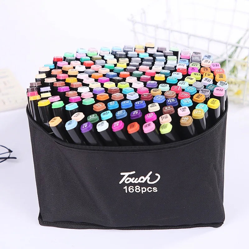 Conjunto de canetas marcadoras oleosas coloridas com 168 pontas duplas, tinta artística, pincel de manga para meninas, crianças, escritório, escola, material de papelaria