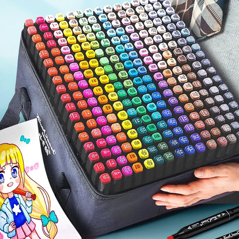 Conjunto de canetas marcadoras oleosas coloridas com 168 pontas duplas, tinta artística, pincel de manga para meninas, crianças, escritório, escola, material de papelaria