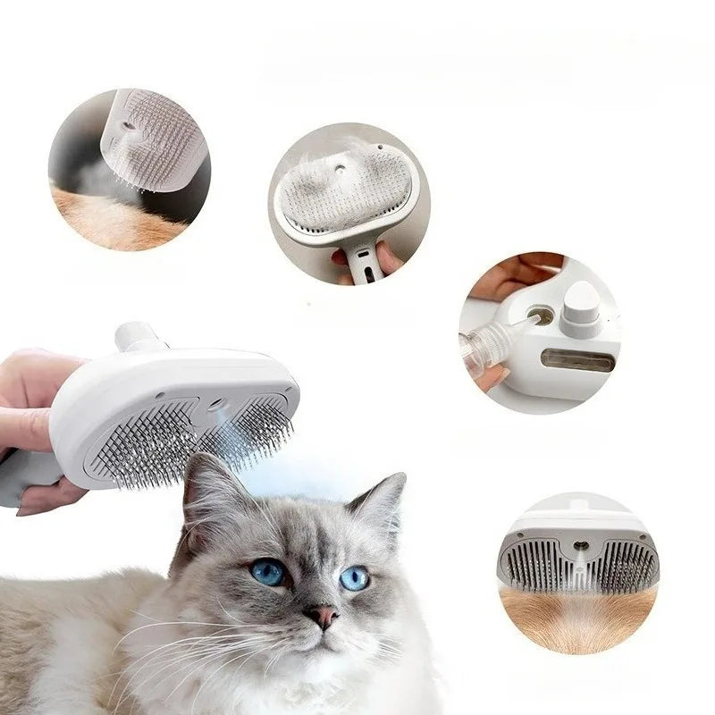 Escova de massagem a vapor para animais de estimação, escova universal 3 em 1, removedor de pelos, pente de massagem multifuncional, escova de spray.