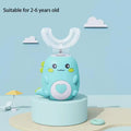 Escova de dentes elétrica infantil em formato de U, escova de silicone com desenho animado 360 graus, recarregável.