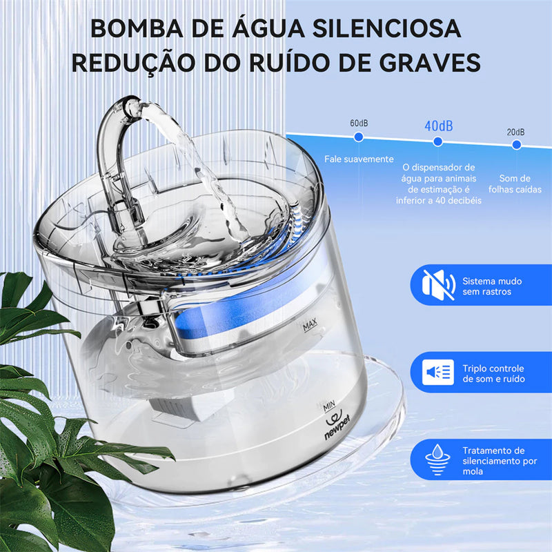 Bebedouro para gato, Bomba de água silenciosa ajustável de volume de água filtrada circulante automática.